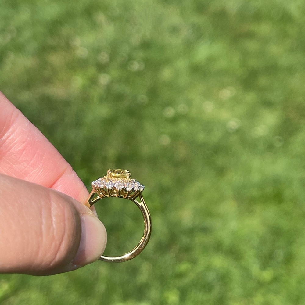 Brazilian Heliodor, Zircon & Yellow Sapphire Halo Ring - Picture 2 of 6